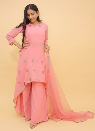 Printed Georgette Designer Salwar Suit in Pink