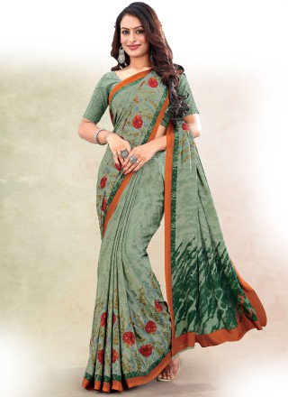 Printed Green Contemporary Style Saree