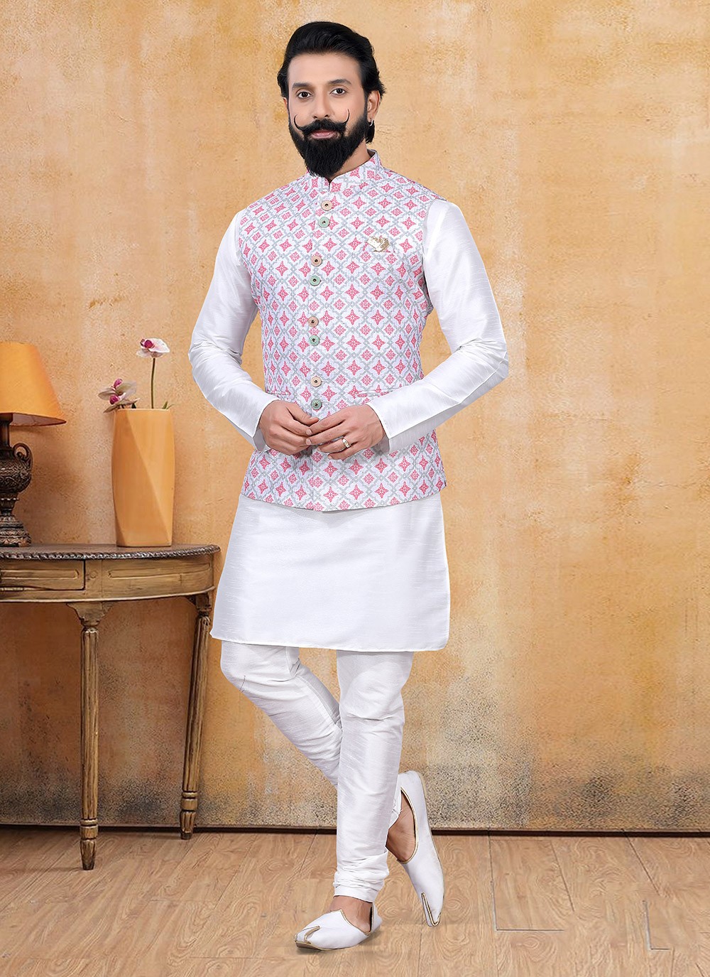 Kurta pajama with hot sale printed jacket