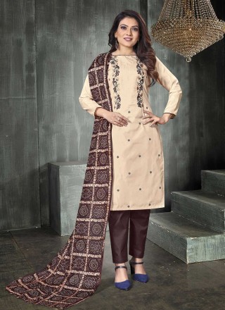 Printed Peach Silk Trendy Salwar Suit