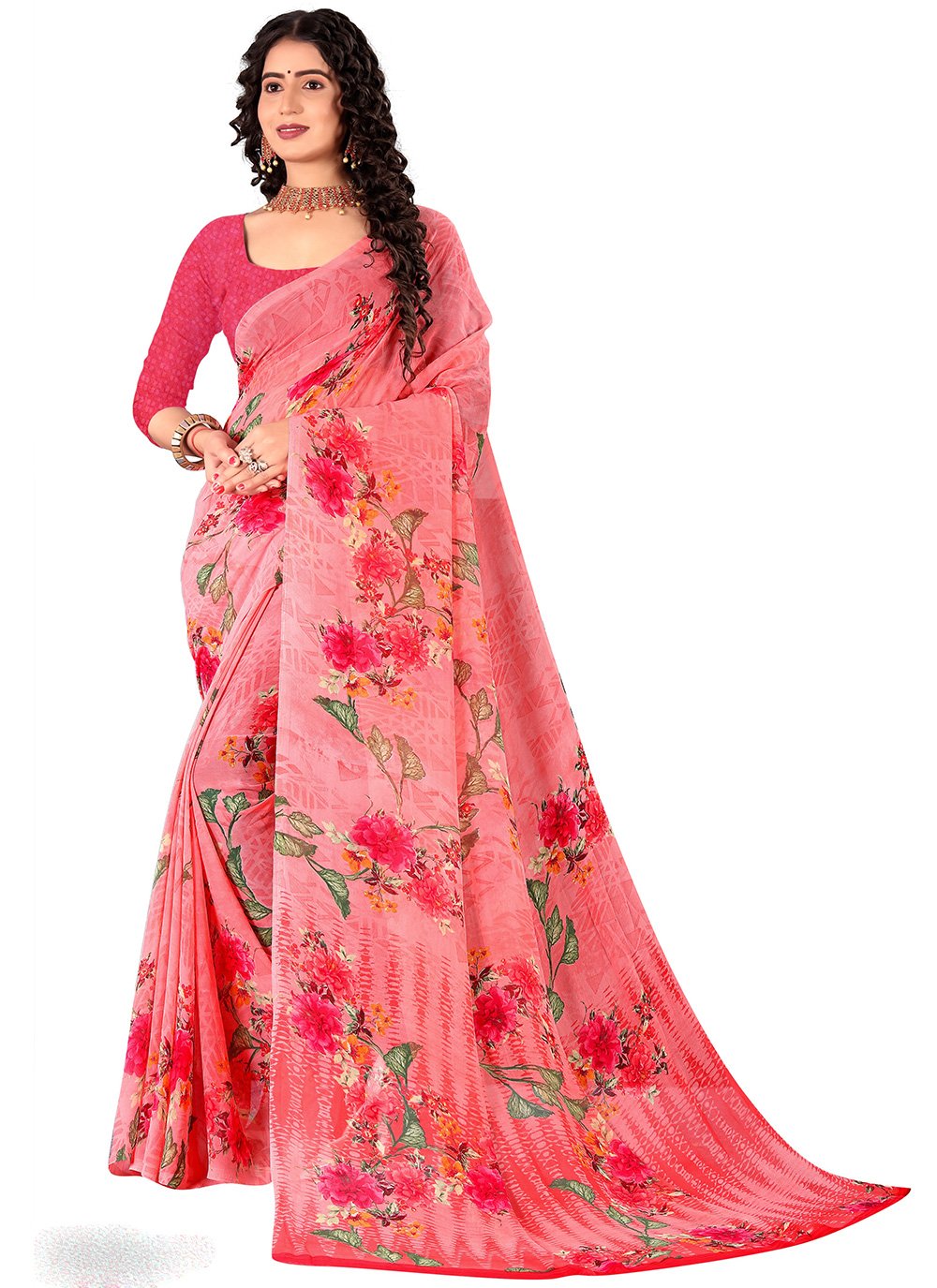 Printed Pink Casual Saree
