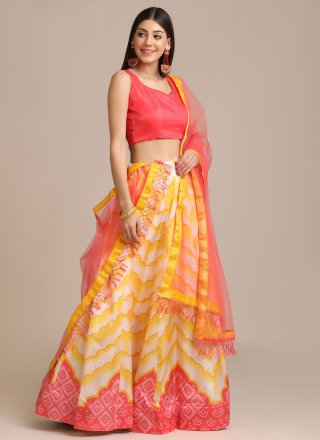 Printed Satin Silk Multi Colour Lehenga Choli