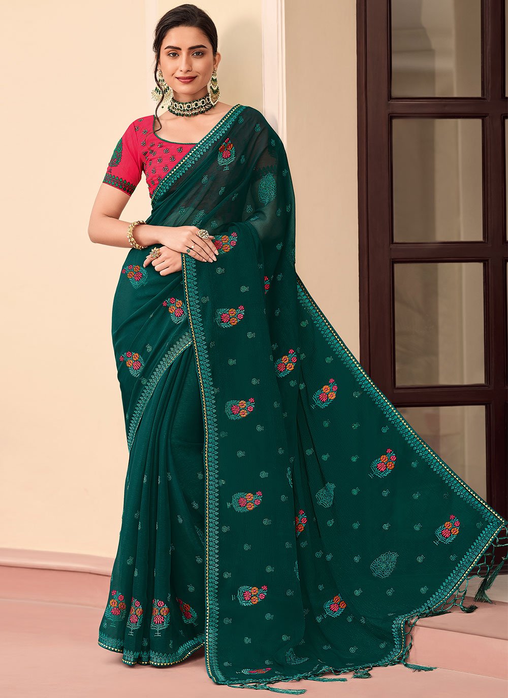 Light Green Designer Chiffon Sarees for Wedding