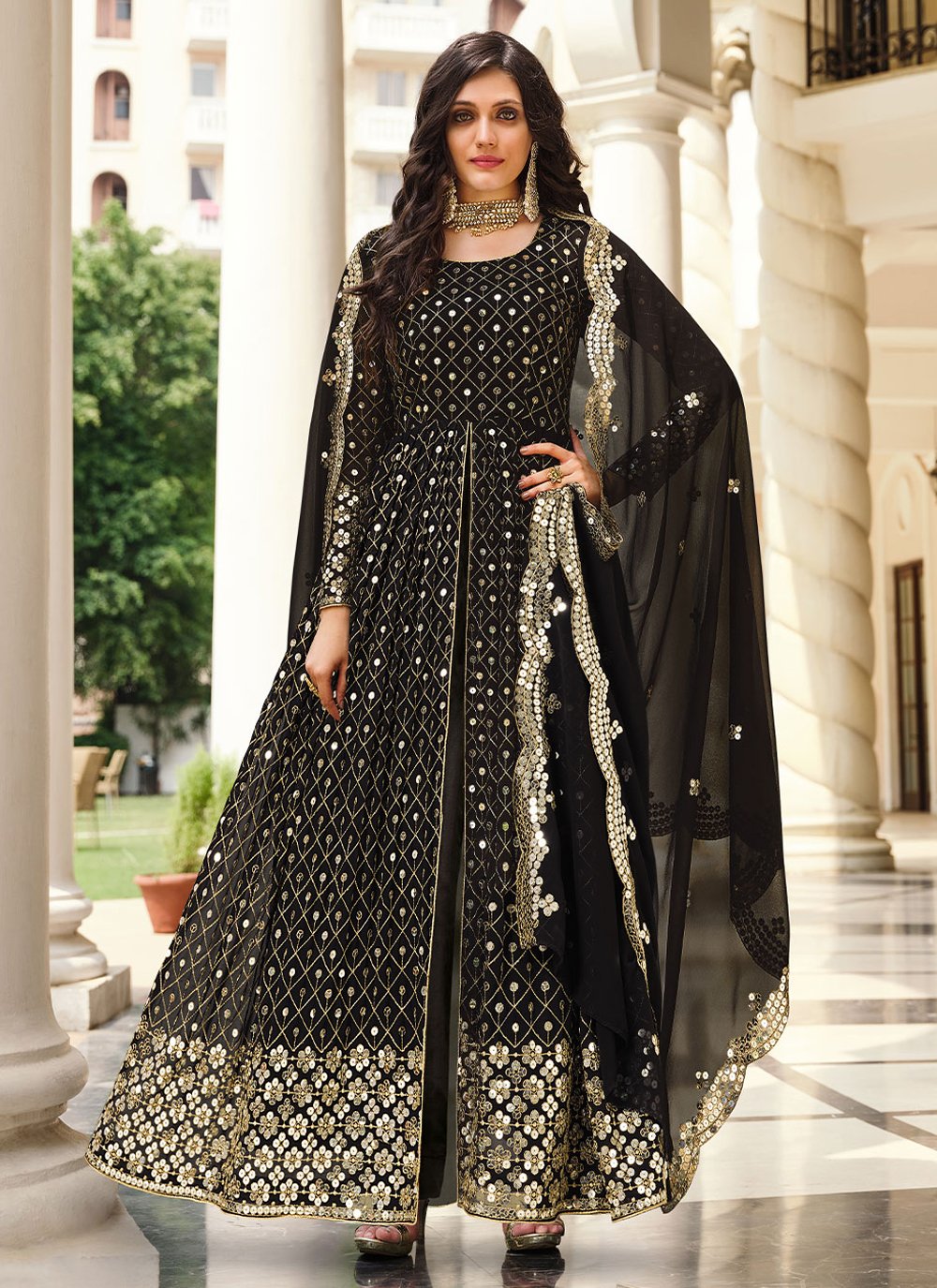 Pure Georgette Black Embroidered Floor Length Salwar Suit