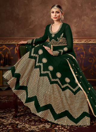 Pure Georgette Embroidered Floor Length Designer Salwar Suit in Green