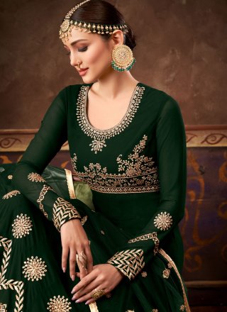 Pure Georgette Embroidered Floor Length Designer Salwar Suit in Green