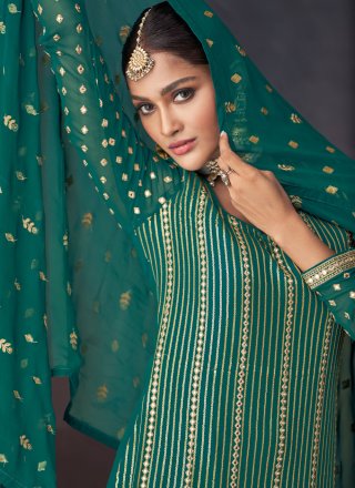 Pure Georgette Green Embroidered Readymade Salwar Suit