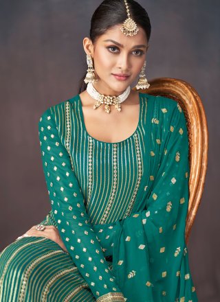 Pure Georgette Green Embroidered Readymade Salwar Suit