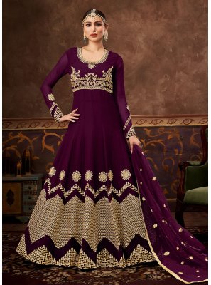 Pure Georgette Purple Designer Floor Length Suit