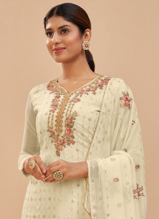 Pure Georgette Yellow Embroidered Pakistani Salwar Kameez