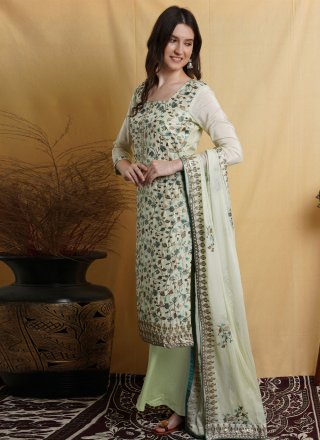 Pure Silk Green Embroidered Trendy Salwar Suit