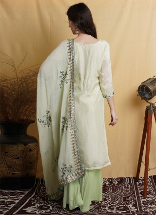 Pure Silk Green Embroidered Trendy Salwar Suit