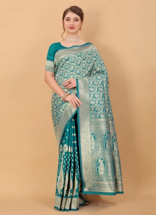 Pure Silk Turquoise Zari Classic Designer Saree
