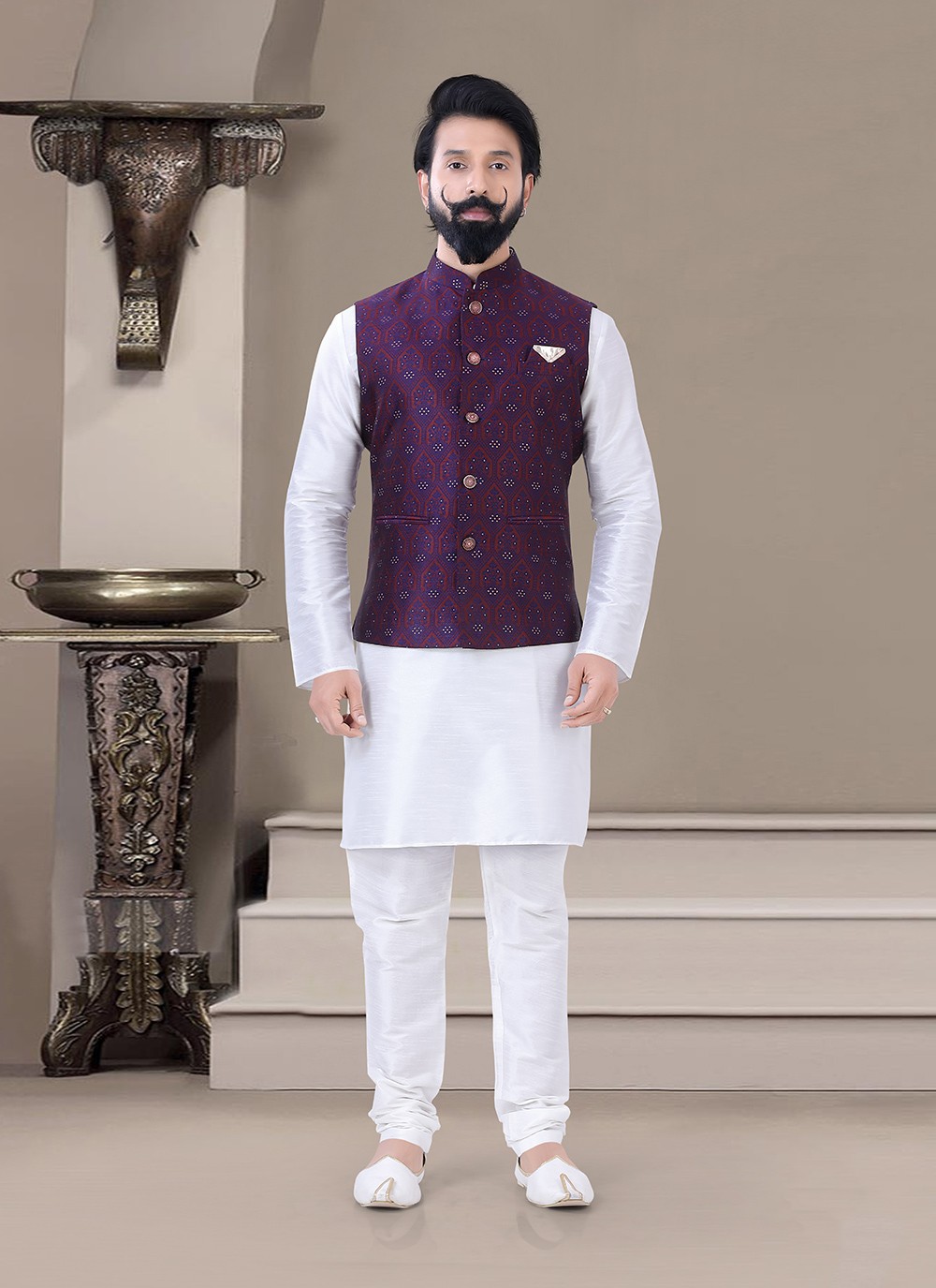 Jacket on white kurta pajama hot sale