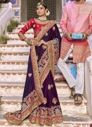 Purple Art Silk Wedding Contemporary Saree