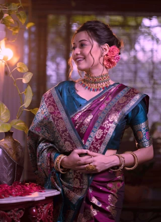 Purple Banarasi Silk Contemporary Saree