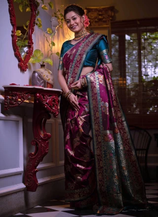 Purple Banarasi Silk Contemporary Saree