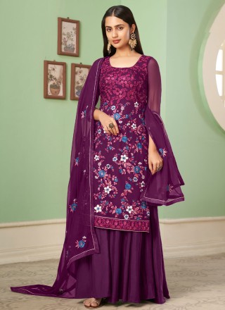 Purple Ceremonial Georgette Trendy Salwar Suit