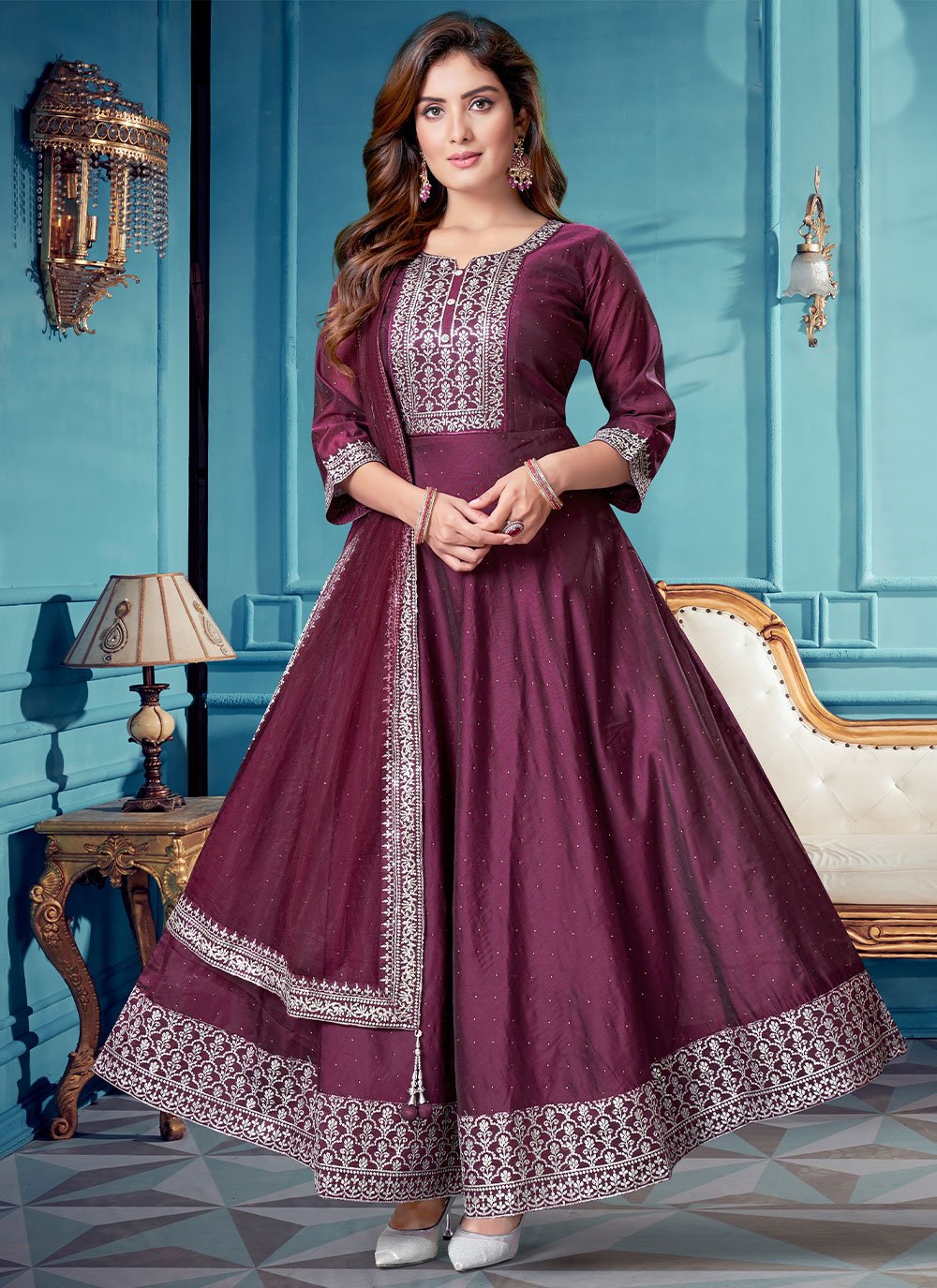 Elegant Violet Crepe Silk Salwar suit material for women -RIDA001VSS –  www.soosi.co.in