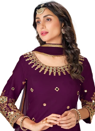 Purple Embroidered Ceremonial Patiala Salwar Suit