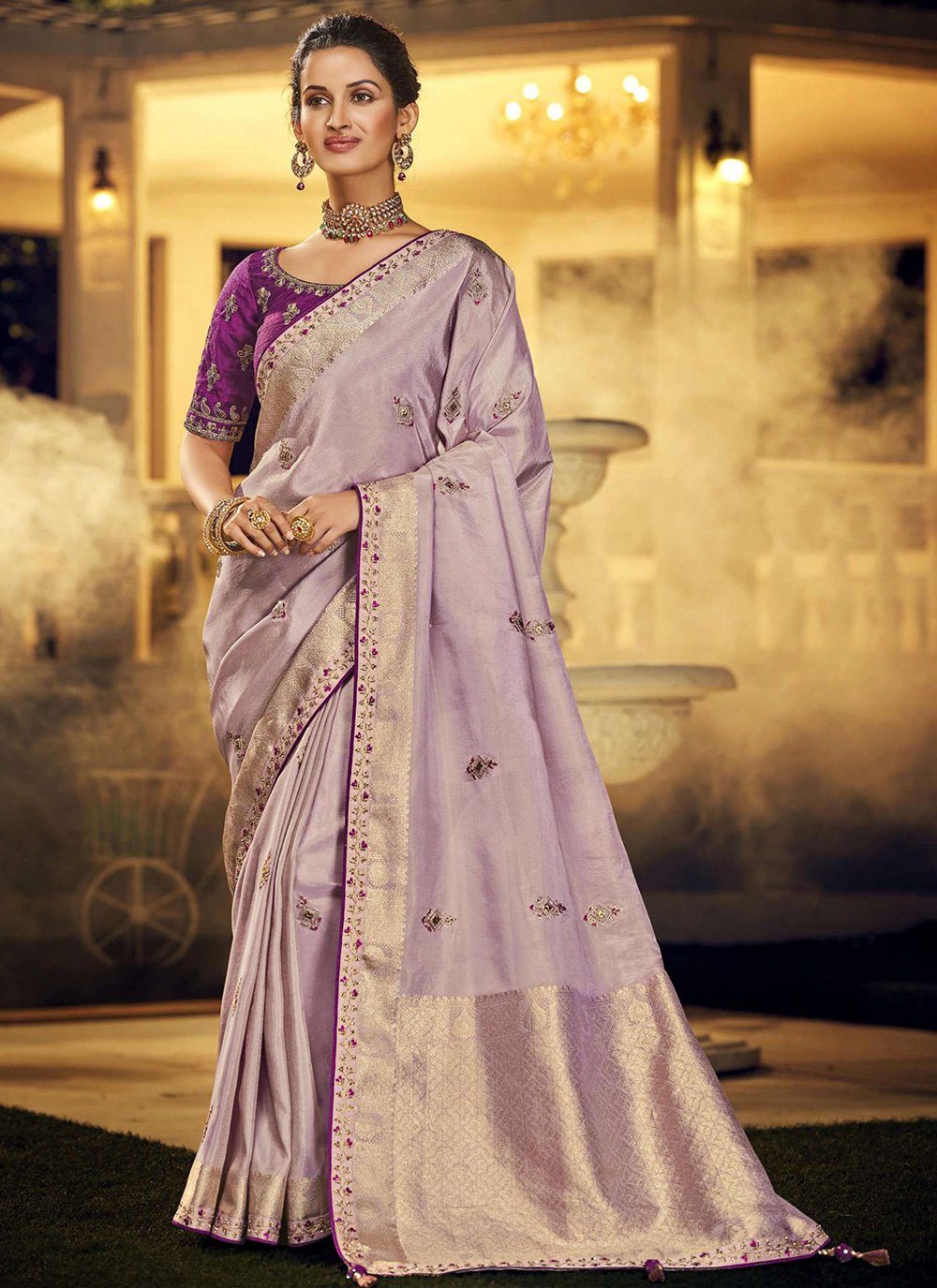Purple Embroidered Classic Saree