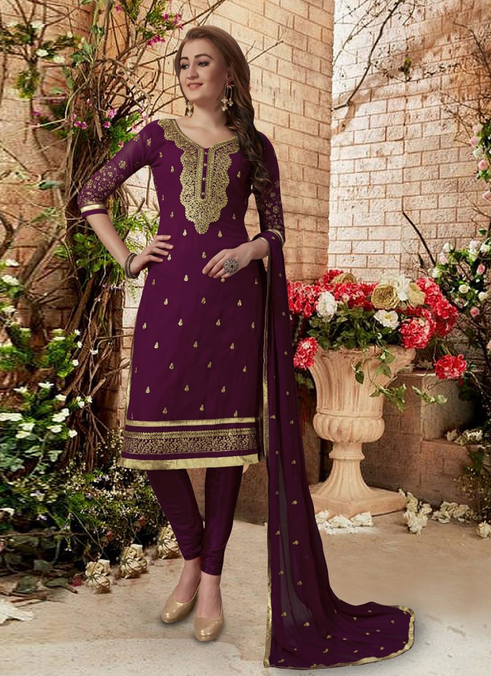 Purple Embroidered Festival Straight Pakistani Suit