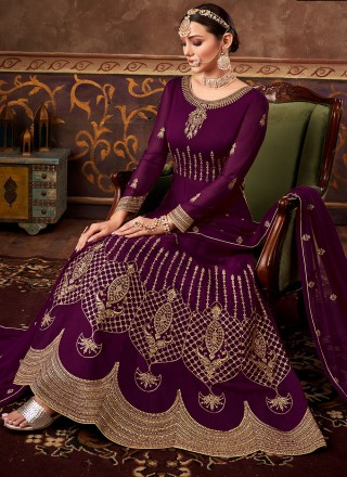Purple Embroidered Georgette Ankle Length Anarkali Salwar Suit