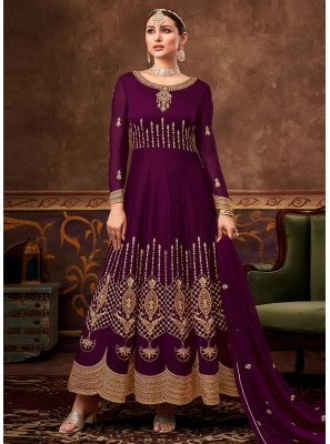 Purple Embroidered Georgette Ankle Length Anarkali Salwar Suit