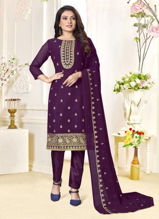 Purple Embroidered Georgette Salwar Suit