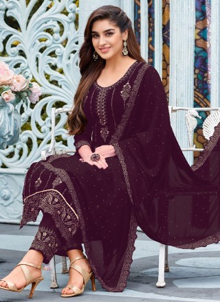 Purple Embroidered Trendy Salwar Kameez