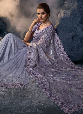 Purple Net Wedding Trendy Saree