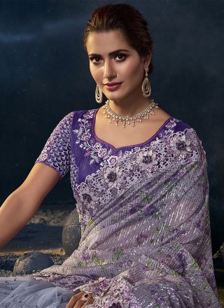 Purple Net Wedding Trendy Saree