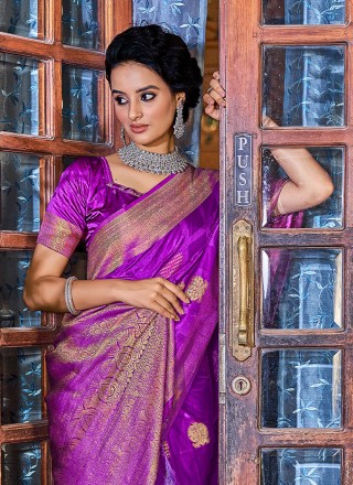 Purple Satin Silk Contemporary Style Saree