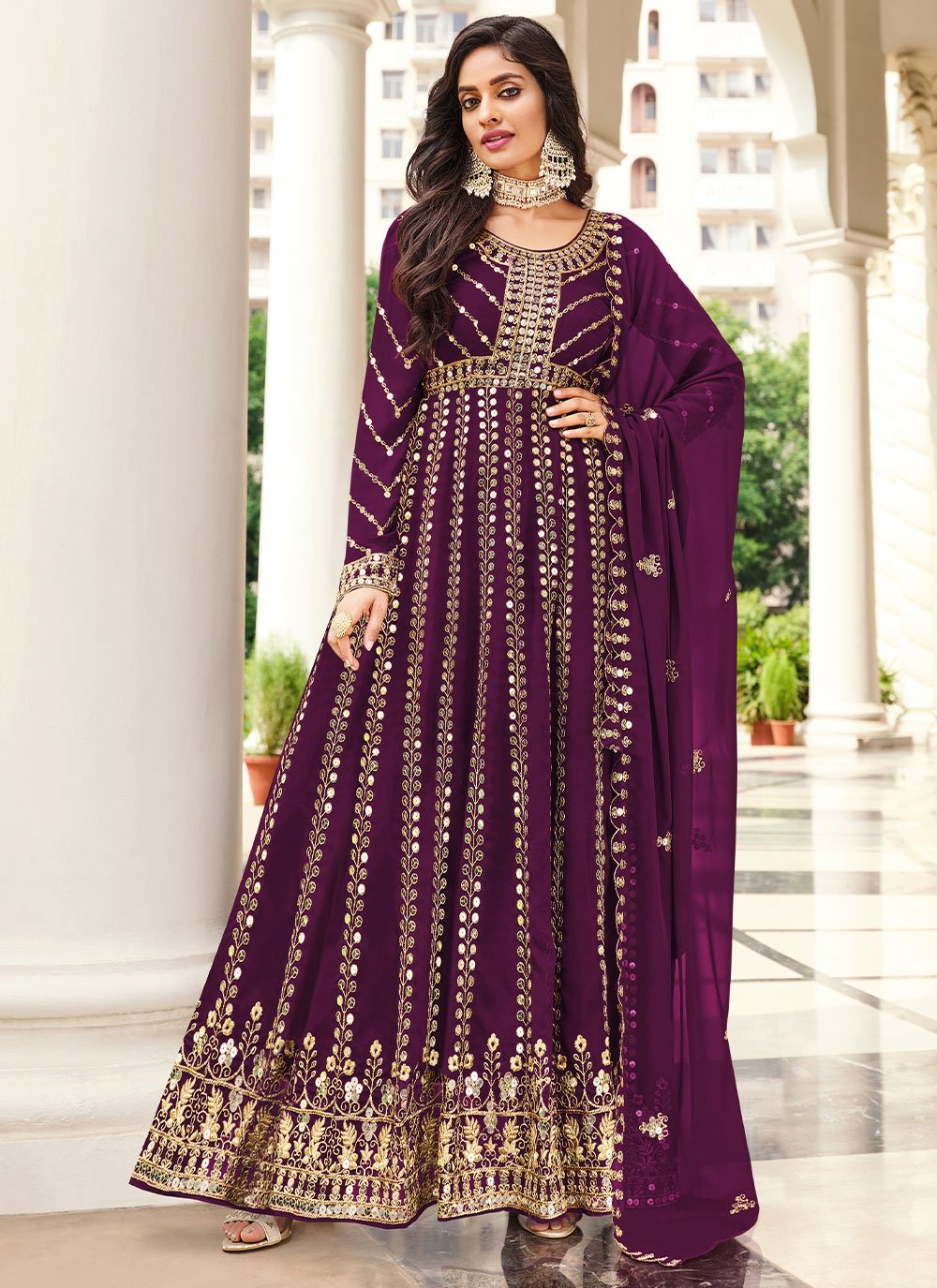 Purple Sequins Georgette Salwar Suit