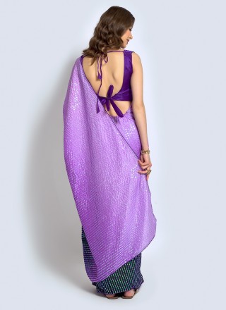 Purple Sequins Georgette Shaded Saree