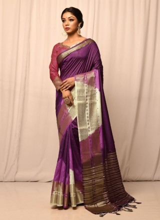 Purple Silk Designer Saree