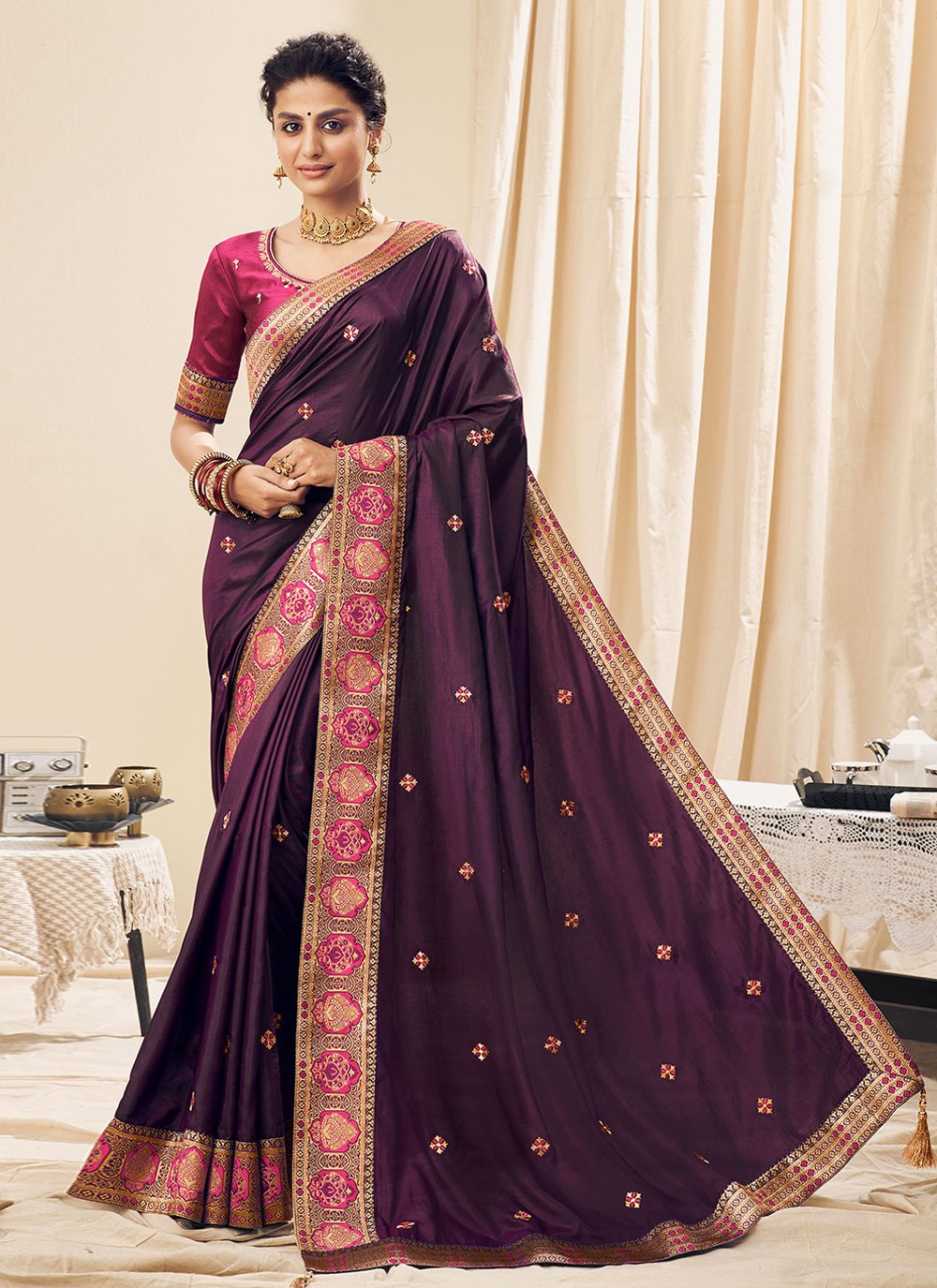 Purple Silk Designer Saree Buy Online