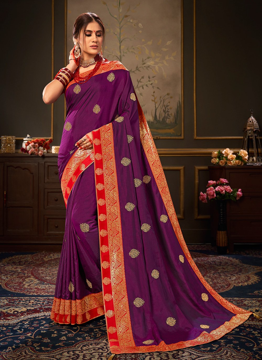 Purple Silk Traditional Designer Saree