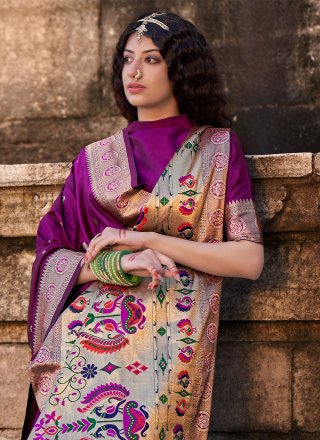 Purple Weaving Classic Designer Saree