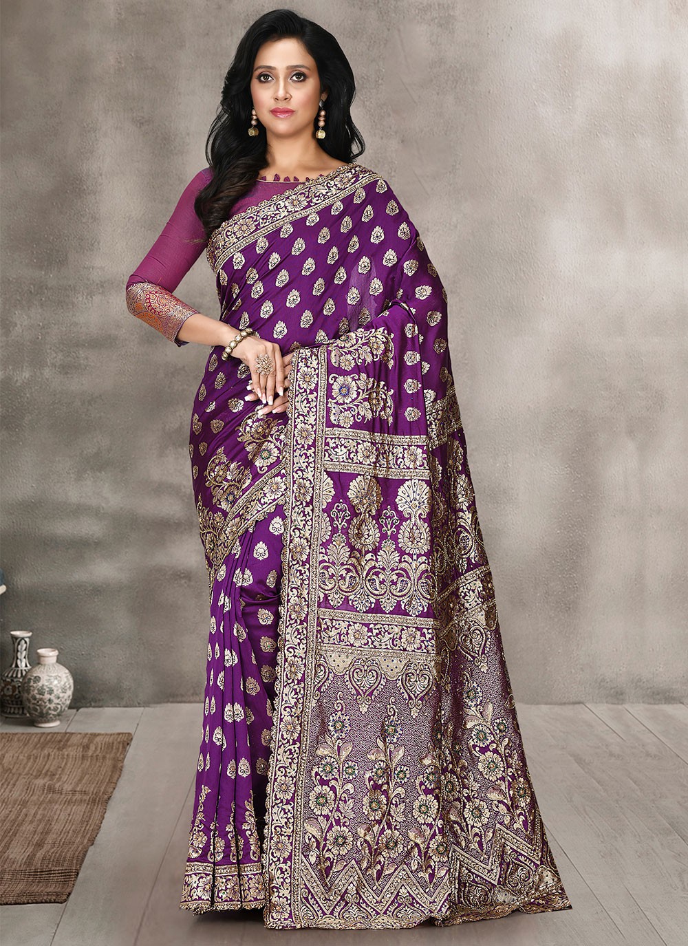 Purple Weaving Kanjivaram Silk Designer Traditional Saree