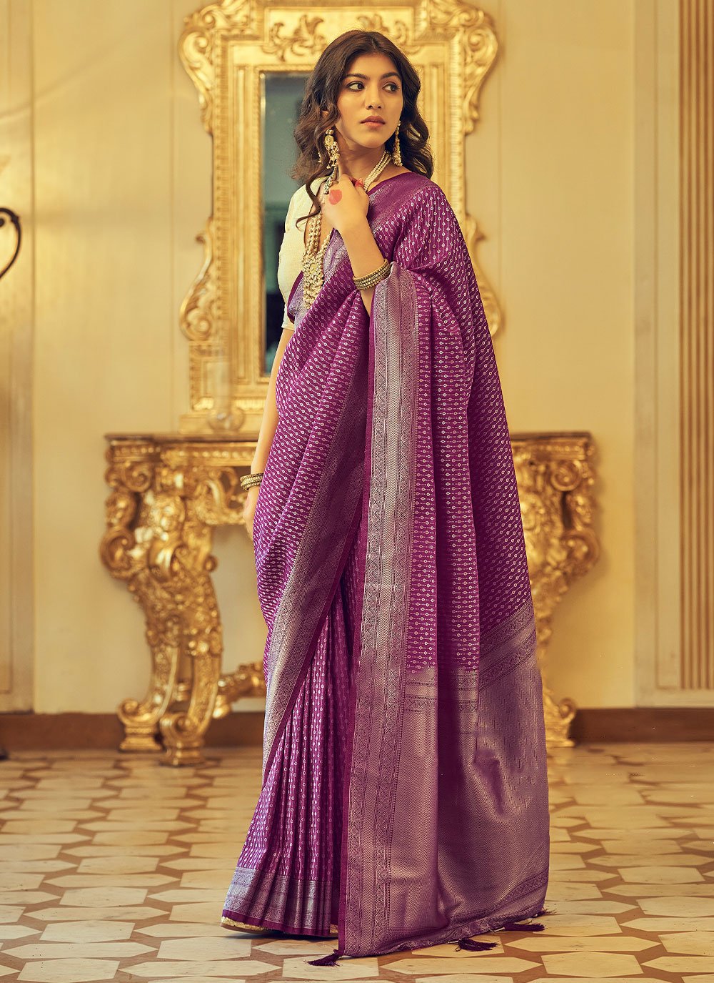 Purple Zari Kanjivaram Silk Traditional Saree