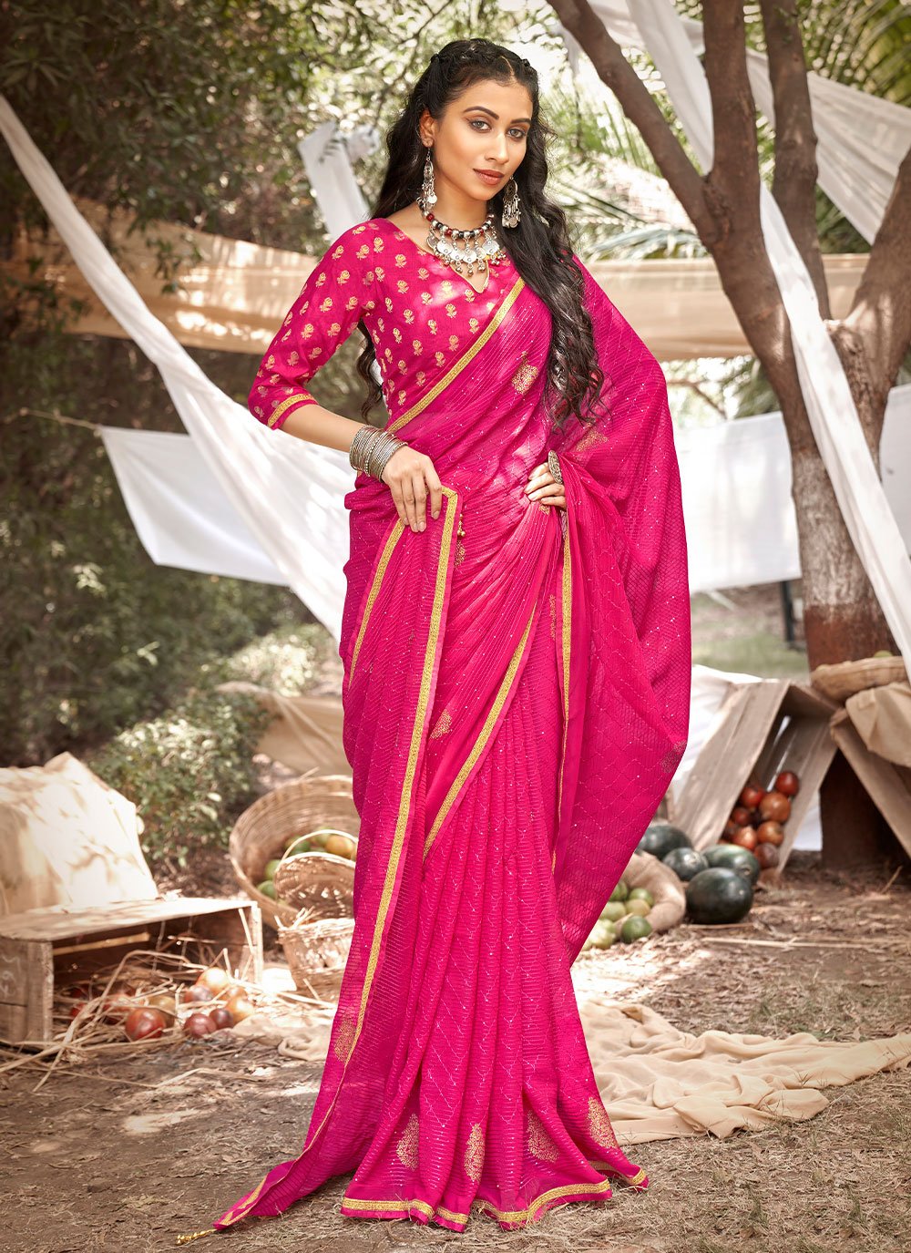 Buy Rani Pink Sarees for Women by Litva Online | Ajio.com