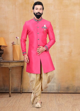 Rani Engagement Silk Dhoti Kurta