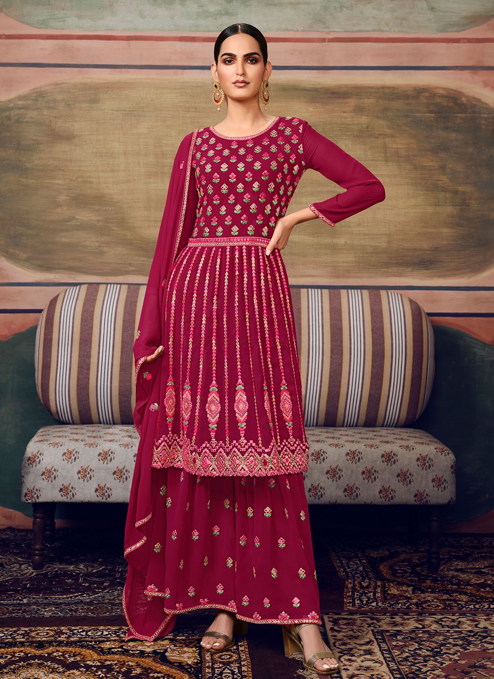 Rani Georgette Embroidered Designer Pakistani Suit