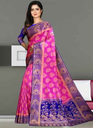 Rani Kanjivaram Silk Handwork Silk Saree