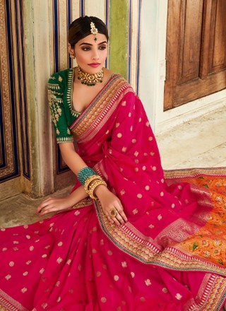 Rani Wedding Banarasi Silk Contemporary Saree