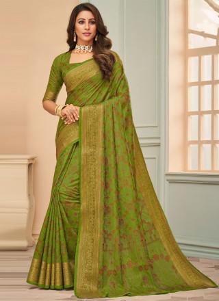 Raw Silk Green Classic Saree