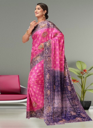 Raw Silk Pink Weaving Saree