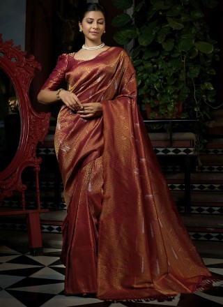 Raw Silk Red Weaving Traditional Designer Saree