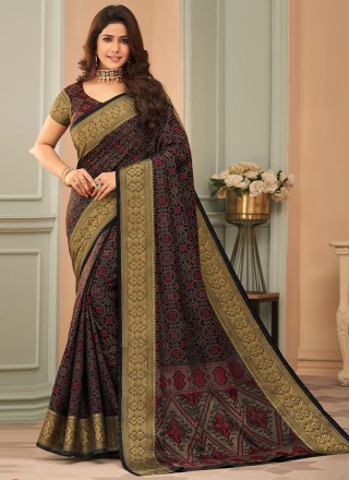 Raw Silk Weaving Black Classic Saree